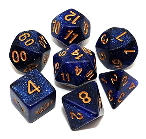 Image of CREEBUY DND Dice Set Dark Blue Mix Black Nebula Dice for Dungeon and Dragons D&D RPG Role Playing Games 7Pcs Polyhedral Dice with Dice Bag