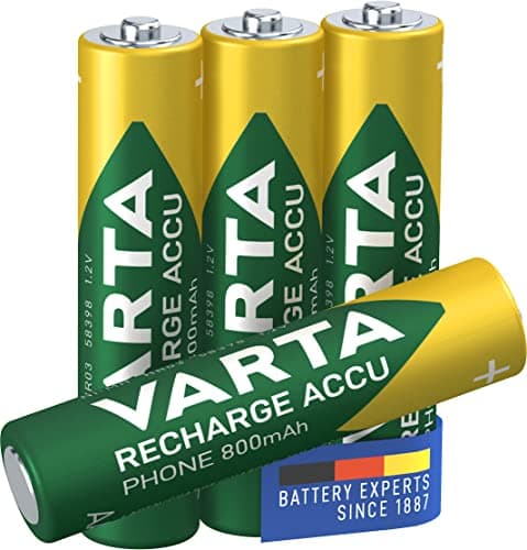 Image of VARTA Batteries AAA, rechargeable, pack of 4, Recharge Accu Phone, Akku, 800 mAh Ni-MH, ready to use, suitable for cordless phones