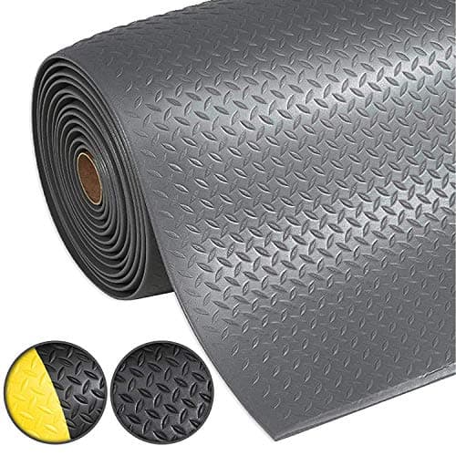 Image of etm Anti-Fatigue Rubber Mat - Diamond Structure | Workplace Safety Comfort Flooring | Non Slip Work Mat | Grey - 60 x 90cm
