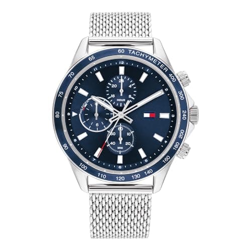 Image of Tommy Hilfiger Analogue Multifunction Quartz Watch for Men with Silver Stainless Steel Mesh Bracelet - 1792018