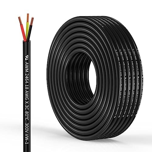 Image of 18 Gauge 3 Conductor Electrical Wire Oxygen-Free Copper Cable 100FT/30.5M Flexible Low Voltage Cable for LED Strips Lamps Lighting Residential Wiring car Circuit(18/3AWG-100FT)