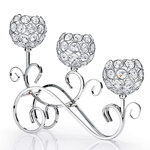 Image of SUMTree 3-Arm Crystal Bowls Tealight Candelabra Candle Holder for Home Office Wedding Decoration Silver