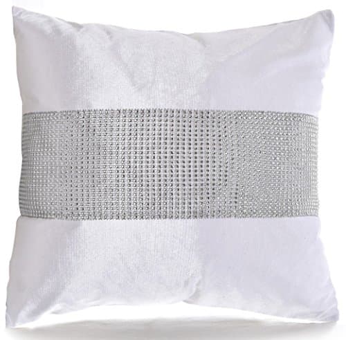 Image of Goldstar® White Sequence Lace Diamante Cushion Cover Chenille Diamond Decorative Covers 43cm x 43cm