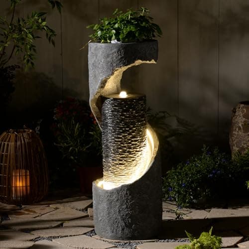 Image of Bumilgar 90CM Bubble Water Feature Outdoor&Indoor, Modern Floor Standing Water Features with LED Lights for Patio, Living Room, Deck, Porch, Entryway, Home Decor, Gray