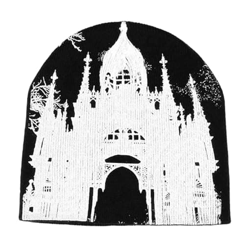 Image of DAVBNM Beanie Hat Knitted Hat Goth Y2K Slouchy Trendy Emo Unisex Cap for Men and Women Black