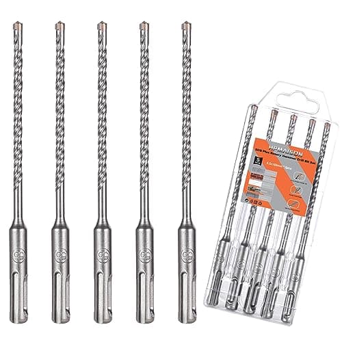 Image of HPMAISON SDS Plus Rotary Hammer Drill Bit Set 5.5mm x 160mm, 5PCS Cross Drill Bits Hammer Impact Drill Bit 4-Cutter Carbide Tips for Drilling Stone, Concrete, Brick Wall, Cement, Masonry