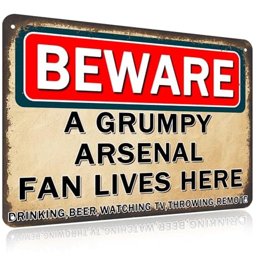 Image of Qylazune Arsenal Gifts for Men Champions Metal Signs Gifts for Boys Plaque Funny A Grumpy Arsenal Fan Lves Here Wall Art Vintage Gift Man Cave living room Bars Sign Decorations Gift 20x30 Cm