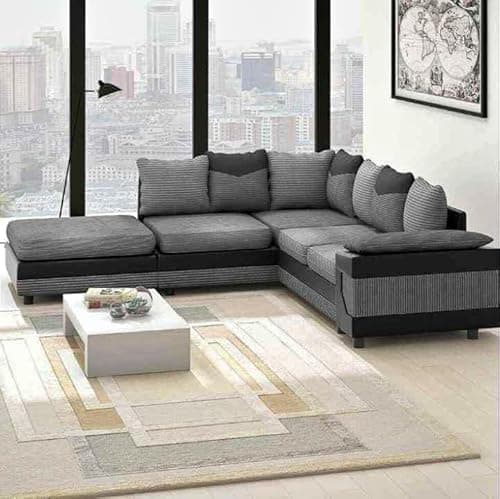 Image of Amazing Sofas large grey corner sofa LARGE-DINO-CORNER-SOFA-GREY-BLACK-LEFT-HAND-SIDE-FOAM. Fire resistant as per British Standards, foam filled seats for comfort.