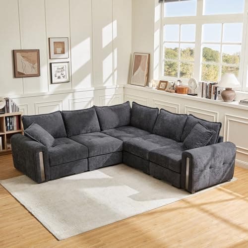 Image of Vesgantti Corner Sofa in Dark Grey, 5 Seater Modular Couch for Living Room, Deep Seat Soft Chenille Sectional Sofa, Convertible L Shaped Sofas with Storage, 2C2 Corner
