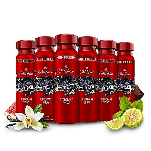 Image of Old Spice Night Panther Men’s Deodorant Body Spray ml, Aluminium Free, Long Lasting Perfume Quality Scent, 48H Fresh, Anti-White Mark and Yellow Stain,Pack of 6