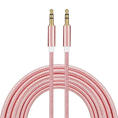 Image of Aux Cable 3.5mm –3.3ft/1M- Nylon Braided Aux Lead for Car, Headphone, I Phone, I Pad, I Pod, Samsung, MP3 Player, Smartphone, Echo Dot, Tablet, Home Stereos, Laptop and More – (PINK)