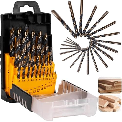 Image of 25Pcs Brad Point Drill Bit Set, Titanium Coated HSS Full Ground Wood Drill Bits for Hardwood & Softwood, 1-13mm (0.5mm Step) with Storage Case