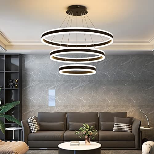 Image of Mikeru 40+60+80CM 100W Modern Circular LED Pendant with Remote Control, 7600LM 10%-100% Dimmable Three Layers Pendant Lights 3000k/4500k/6000k for Kitchen Island, Living Room(Without Batteries)