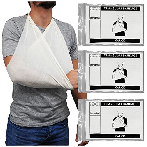 Image of Steroplast Calico Cotton Triangular Arm Sling Shoulder Support Bandage Dressing, 90cm x 90cm x 127cm - 3 Pack