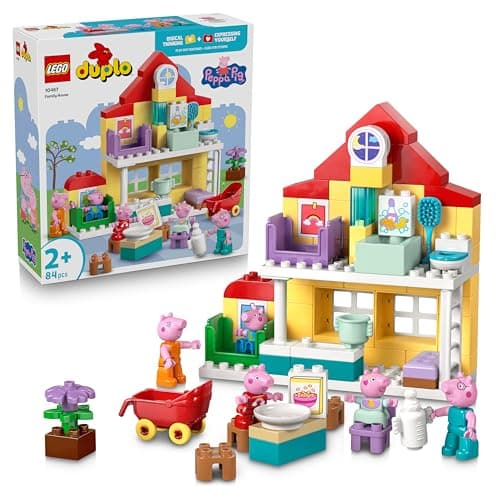 Image of LEGO DUPLO Peppa Pig Family House - Educational Motor Skills Toy for Toddlers - Montessori Set w/ 5 Figures & Doll's House Accessories - Gift for 2+ Year Old Girls & Boys - 10467