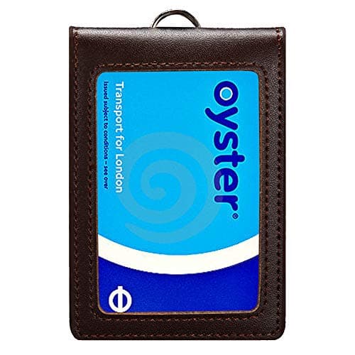 Image of Hibate Genuine Leather Oyster Card Holder Bus Travel Pass Holders - Deep Brown