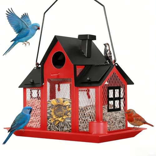 Image of Solar Bird Feeder and Garden Light, 5 lb Capacity Metal Construction with Solar-Powered Illumination for Outdoor Wildlife Viewing and Backyard Bird Lovers(Red)