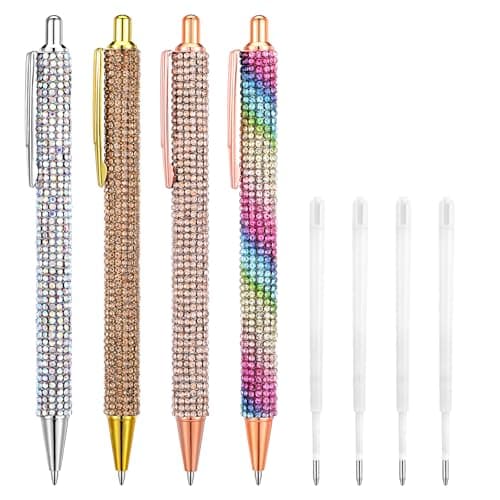 Image of Sibba Bling Pen Set 4 Glittering Rhinestone Ballpoint Pens with 1.0mm Refills Diamond Crystal Sparkle Pens for Women, Office, Bridesmaid, Wedding & Birthday Gifts, Journaling, and Elegant Writing