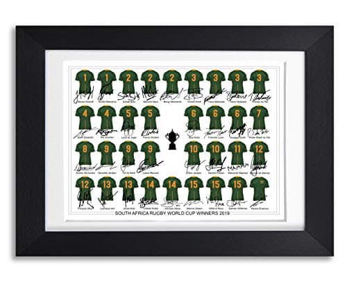 Image of South Africa Rugby World Cup 2019 Winners Team Squad Signed Autograph Poster Print Poster Framed Picture Gift Champions Pieter Steph du Toit Siya Kolisi (A4 Mounted Only)
