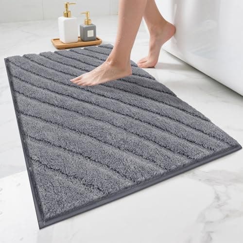 Image of SHACOS Non-Slip Bath Mat 50 x 80 cm Absorbent Bathroom Mat Rug Machine Washable Ultra Soft Bath Mats for Bathroom, Grey