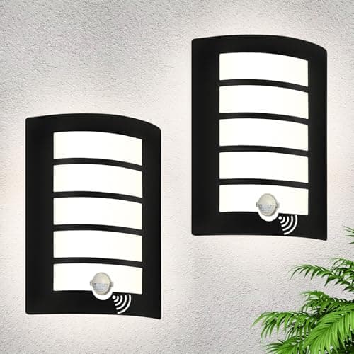 Image of HiBay Outdoor PIR Wall Lights Mains Powered Motion Sensor Outside Light Stainless Steel Black IP44 Waterproof Wall Sconce Lamp E27 Porch Lamps for Front Door Patio Yard, Without Bulb, 2 Pack