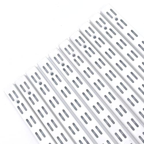 Image of EAI Twin Slot Wall Mounted Upright Shelving - Pack of 10, White, 1000mm | Strong, Heavy Duty Steel Shelf | For Shed, Garage, Indoor Storage | Easy To Install Rack