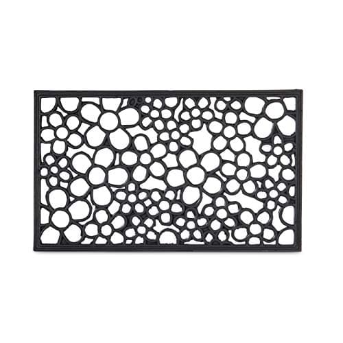 Image of Relaxdays Rubber Doormat with Flower Pattern, Waterproof Anti-Slip Floor Mat for Indoor and Outdoor Use 0.5 x 75 x 45 cm, Black