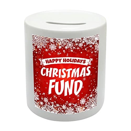 Image of BS032 HAPPY HOLIDAYS CHRISTMAS FUND Novelty Gift Printed Ceramic Piggy Bank Money Saving Box