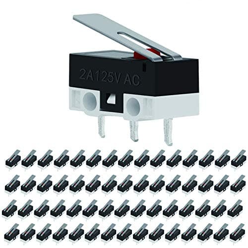 Image of VISSQH 60Pcs Micro Switch, micro switch 12v, SPDT 1NO 1NC Hinge Lever Momentary Push Button Micro Limit Switch AC 2A 125V 250V 3 Pins, for Arduino DIY