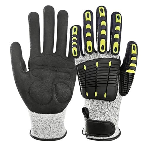 Image of Level 5 Cut Resistant Gloves - Nitrile Sand Coated with TPR Impact Protection Anti Impact Work Gloves, Anti-Slip & Vibration Safety Work Glove Men Heavy Duty for Construction, Warehouse, Garden, XL