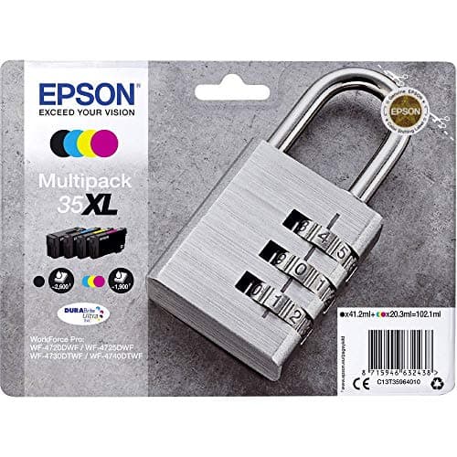 Image of Epson 35 Cyan Padlock Genuine Ink, Claria Photo HD Ink Cartridge,Black/Yellow/Magenta/Cyan,XL High Capacity
