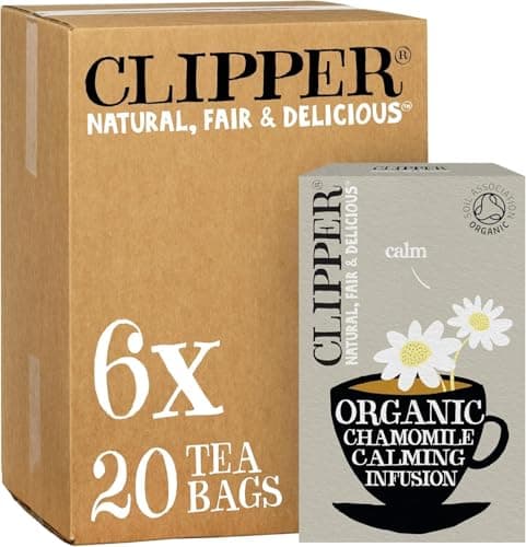Image of Clipper Organic Chamomile Tea Bags | 120 Infusion Teabag Sachets (6 x Boxes of 20) | Bulk Buy for Home & Catering | Caffeine-Free Herbal Tea Bags | Eco-Conscious, Natural, Unbleached & Biodegradable