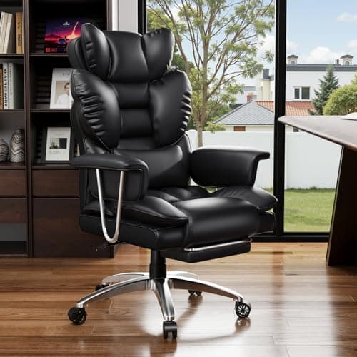 Image of naspaluro High Back PU Leather Ergonomic Computer Recliner, Big Tall Executive Desk Chair with Adjustable Headrest/Footrest/Armrests, Comfy Heavy Duty Swivel Study Chairs, Home Office Black Work Chair