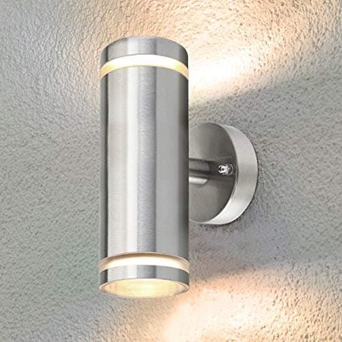 Image of Long Life Lamp Company Exterior Outdoor Up Down Wall Light IP65 Transparent Diffuser Stainless Steel ZLC308 Use with LED GU10 Bulb Only