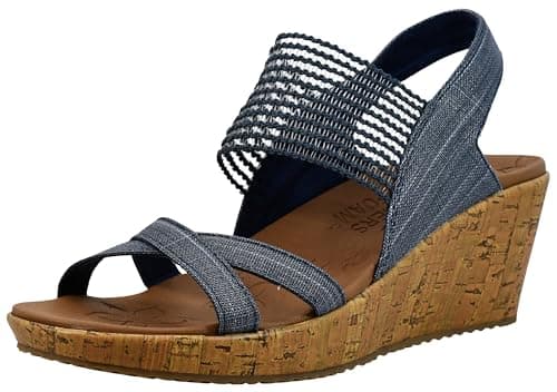 Image of Skechers Women's Beverlee-High Tea Wedge Sandal, Navy, 3.5 UK