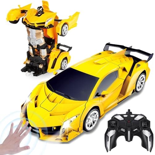 Image of Yellcetoy Transform Toys Remote Control Car, RC Robot Cars with Hand Gesture Sening LED Light & Music, 2.4Ghz Transforming Car with Batteries, Gifts for Kids Boys Age 3-10 Yellow