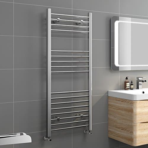 Image of iBathUK Zypher Straight Wall Mounted Heated Towel Rail, 17 Column Steel Hydronic Central Heating High Thermal Output Designer Towel Radiator in Chrome, 1200 × 500mm