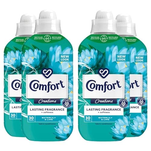 Image of Comfort Creation Concentrated Fabric Conditioner with 100 Days of Long Lasting Fragrance and Softness Intense Liquid Fabric Softener 30 Washes, 900 ml (Waterlily & Lime, Buy 4)