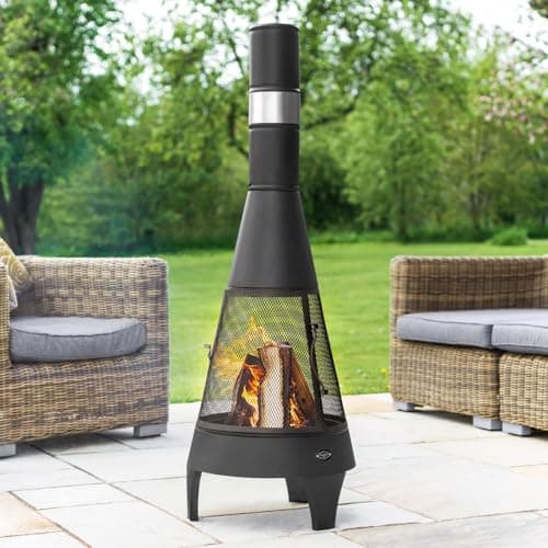Image of Harrier Steel Chiminea Fire Pits - Small/Medium/Large Outdoor Log Burner | Steel Chiminea Patio Heater with Log Store| Elevate Your Outdoor Ambiance (Medium Chiminea)