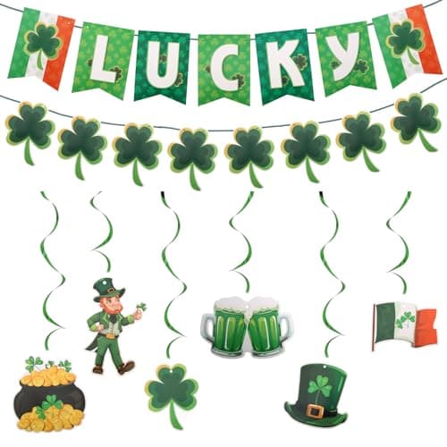 Image of Srotmirw 3 Pcs St Patricks Day Decorations Set, Premium Green & Gold Irish Themed St Patricks Day Bunting, Paddys Days Decorations for Irish Festivals Pub Celebrations Home Party Decoration