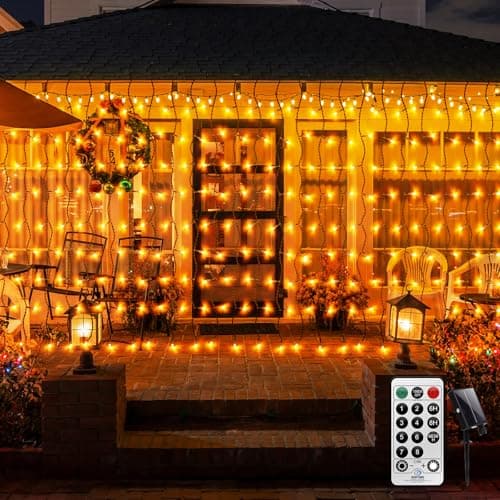 Image of CERIAL 4M X 1M Curtain Lights Solar Fairy Lights Outdoor, 200LED Backdrop Curtain Light Waterfall Wall Light Solar Light with Remote,Timer,8Mode,Waterproof for Gazebo, Balcony,Hanging,Warm White
