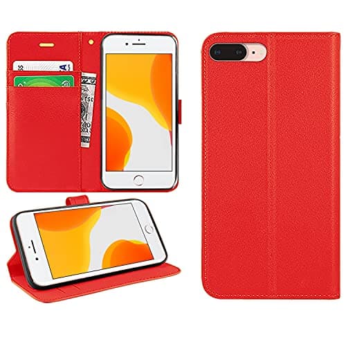 Image of DN-Technology for iPhone 7 Plus/8 Plus Case Flip Wallet [Card Holder] [Magnetic Closure] [Kickstand] PU Leather Phone Cover 5.5 inch (RED)