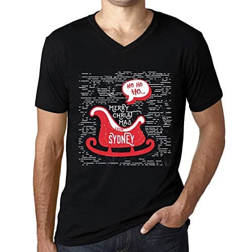 Image of Ultrabasic Men's Graphic T-Shirt V Neck Ho Ho Ho Merry Christmas from Sydney Eco-Friendly Limited Edition Short Sleeve Tee-Shirt Vintage Birthday Gift Novelty Deep Black 5XL