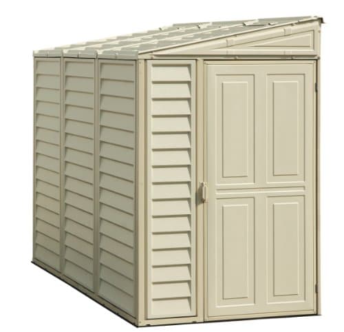 Image of Duramax SideMate 4 x 8 (2.95 m2) Plastic Garden Shed with Metal Foundation Kit, Reversible Door, Strong Metal Roof Structure, Maintenance-Free Vinyl Shed - Ivory