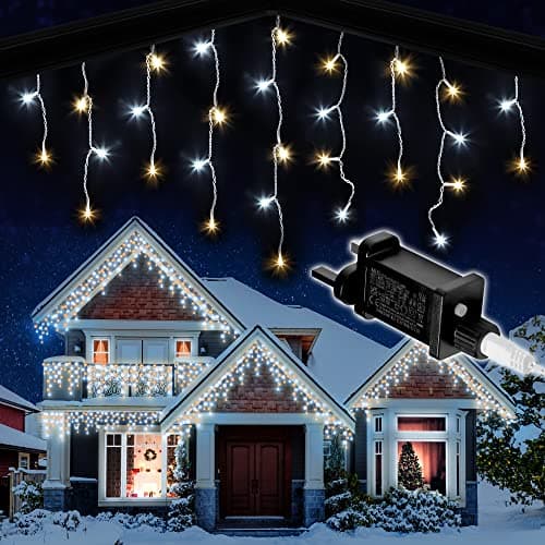 Image of NETTA Icicle Lights Outdoor Christmas 1000 LED 30m Lit Length, Warm White & Cool White LED Icicle Fairy House Lights with 8 Hours On Timer, Memory, 8 Lighting Modes, Mains Powered