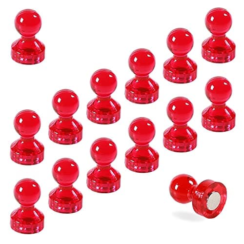 Image of TMS Small Strong Fridge Magnets, 14 Red Magnetic Push Pins for Whiteboards - Office Magnets for Calendars, Wire Wall Notice Boards, Maps, Memo Boards, Neodymium Skittle Marker Magnets