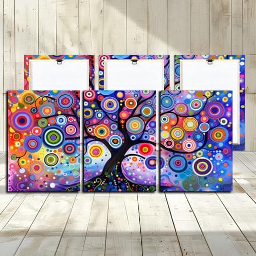 Image of Colorful Tree Canvas Wall Art - 3 Panels Big Tree Blue Yellow Red Landscape Abstract Picture for Living Room Decorative Woodern Framed Print Artwork Ready to Hang Bathroom Wall Decor 12x16inch 3PCS