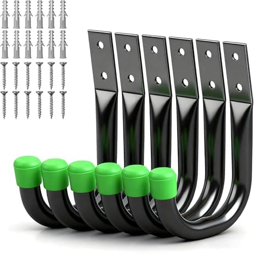 Image of Heavy Duty Garage Storage Hooks, 6-piece Bike Hooks for Garage Wall, Utility Garage Hooks, Wall Mount J Hook for Hanging, Large Metal Storage Organizer Tool, Extension Cord Hanger