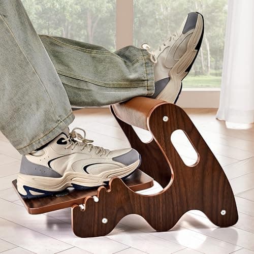 Image of Foot Rest for Under Desk at Work- Ergonomic Wooden Footrest with 3 Height Positions and Soft Crossbar, Adjustable Rocking Foot Stool with Anti-Slip Surface for Home, Office