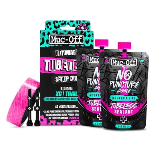 Image of Muc-Off Ultimate Tubeless Setup Kit - Complete Tubeless Conversion Kit with Sealant, Rim Tape, Valves, and Patches - Fits MTB, Road, Gravel & CX Wheels - XC/Trail (25mm Tape / 44mm Valves)